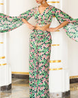 Green Pink Floral Cape Sleeve Indo Set (Set Of 2)