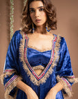 Royal Blue Velvet Anarkali Suit Set (Set Of 4)