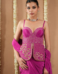 Grape Wine Long Corset Pre - Draped Saree (Set Of 2)