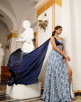 White And Blue Paisley Long Indo Lehenga Dress (Set Of 1)
