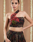 Black Printed Drape Top And Skirt Set (Set Of 2