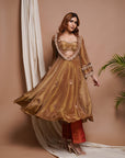 Golden Tissue Silk Anarkali Suit Set (Set Of 4)