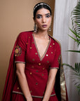 Maroon Heavy Mirror Short Kurti And Lehenga Set (Set Of 3)