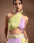 Green Lilac Indo Lehenga With Belt (Set Of 2)
