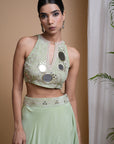 Pastel Pistachio Green Indo Skirt Set (Set Of 2)