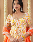 Off White Multicolor Printed Anarkali Set (Set Of 3)