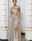 Cream Floral One Shoulder Lehenga Set (Set Of 2)