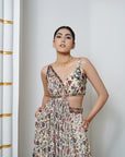 Cream Floral Handkerchief Drape Co-Ord Set (Set Of 2)