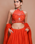 Orange Chanderi Lehenga Set (Set Of 3)