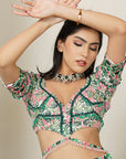 Green Pink Floral Lehenga (Set Of 3)