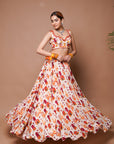 Cream Digital Print Lehenga Set (Set Of 3)
