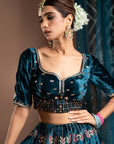 Teal Heavy Velvet Lehenga Set (Set Of 3)