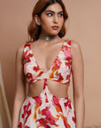 Cream Abstract Printed V-Neck Jumpsuit