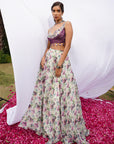 Violet African Floral Lehenga Set (Set Of 3)