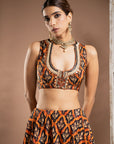 Black Rust Printed Lehenga Set (Set Of 3)