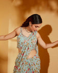 Pink and Red Ombre Georgette Saree with Sequin Embroidered Blouse