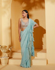 Pre-drape Blue Stunning Ruffle Saree with Elegant Blouse