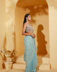 Pre-drape Blue Stunning Ruffle Saree with Elegant Blouse