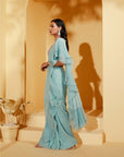 Pre-drape Blue Stunning Ruffle Saree with Elegant Blouse