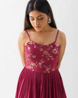 Embroidered Crop Top with Ruffle Drape Skirt and Dupatta