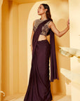 Precisely Hand Embroidered Blouse with Intricate Handwork - Wine