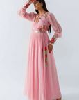 A-Line Drape Skirt Set with Ruffle Dupatta