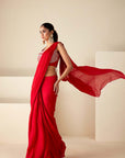 Blush Pink Printed Saree with Elegant Padded Blouse - Red