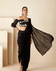 Off Shoulder Pre Drape Saree with Beautifully Hand Embroidered Zardosi