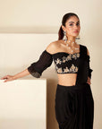 Off Shoulder Pre Drape Saree with Beautifully Hand Embroidered Zardosi