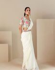 Blush Pink Printed Saree with Elegant Blouse - Off White