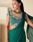 Beautifully Handcrafted Blouse with Embroidery with a Pre Draped Saree