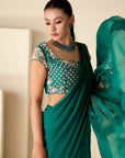 Beautifully Handcrafted Blouse with Embroidery with a Pre Draped Saree