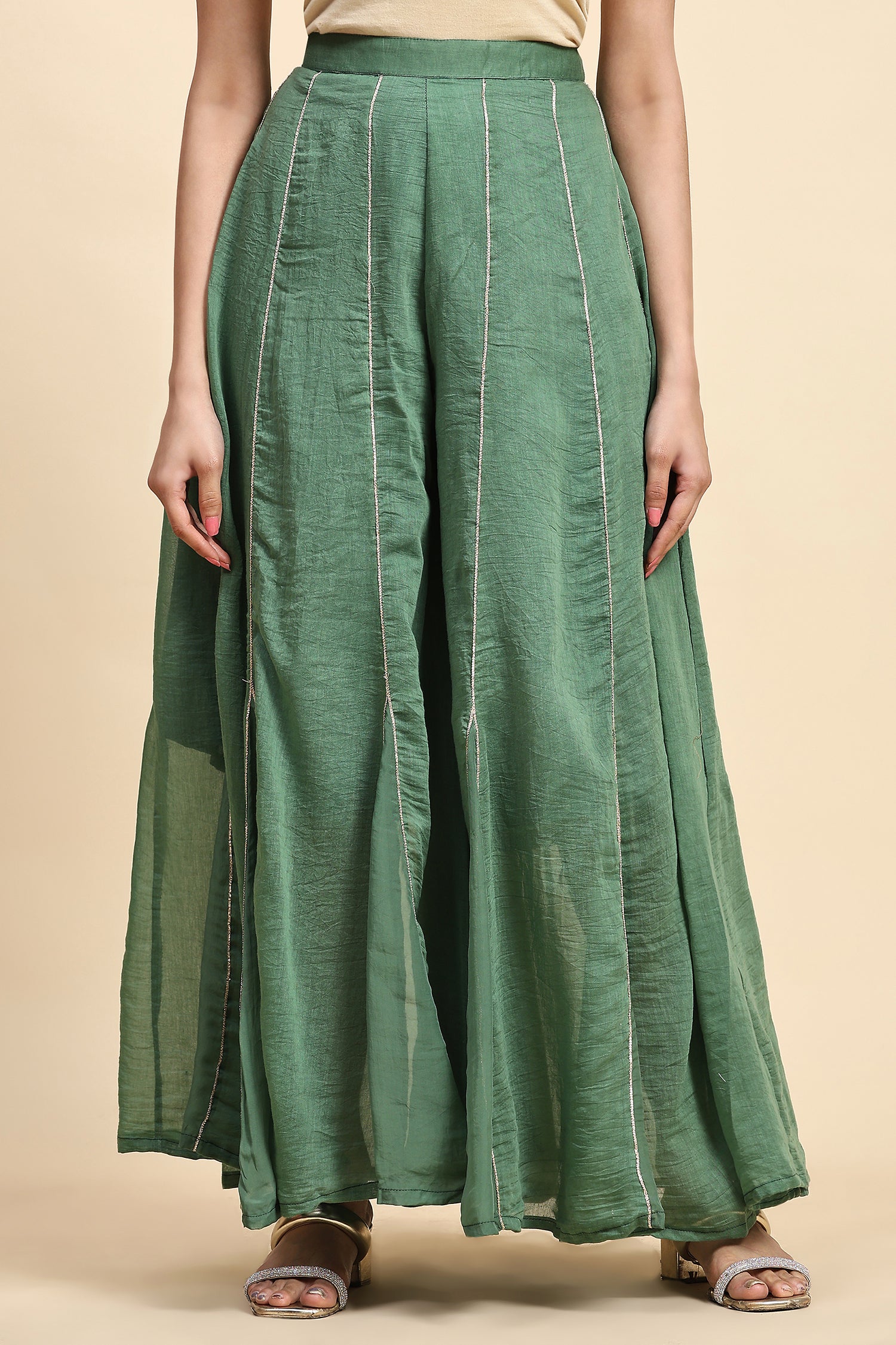 Chikankari Shimmer Anarkali Kurta Set - Green