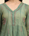 Chikankari Shimmer Anarkali Kurta Set - Green