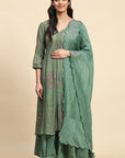 Chikankari Shimmer Anarkali Kurta Set - Green