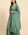 Chikankari Shimmer Anarkali Kurta Set - Green