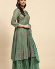 Chikankari Shimmer Anarkali Kurta Set - Green