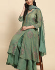 Chikankari Shimmer Anarkali Kurta Set - Green