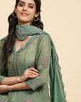 Chikankari Shimmer Anarkali Kurta Set - Green
