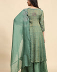 Chikankari Shimmer Anarkali Kurta Set - Green