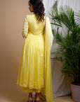 Yellow Chiffon Anarkali Set (Set Of 3)