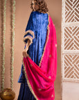 Royal Blue Velvet Anarkali Suit Set (Set Of 4)