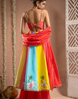 Red Horse Print Anarkali Suit Set (Set Of 3)