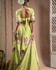 Elephant Print Green And Purple Heavy Lehenga Set (Set Of 3)