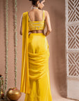 Canary Yellow Pre-Drape Saree Set (Set Of 2)