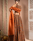 Black Rust Printed Lehenga Set (Set Of 3)