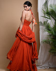 Rust Orange Indo Anarkali Suit Set (Set Of 3)