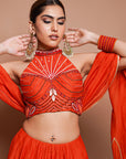 Orange Chanderi Lehenga Set (Set Of 3)