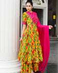 Yellow Ginger Flower Yoke Anarkali Set (Set Of 4)