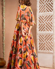 Abstract Print Cape Lehenga Set (Set Of 3)